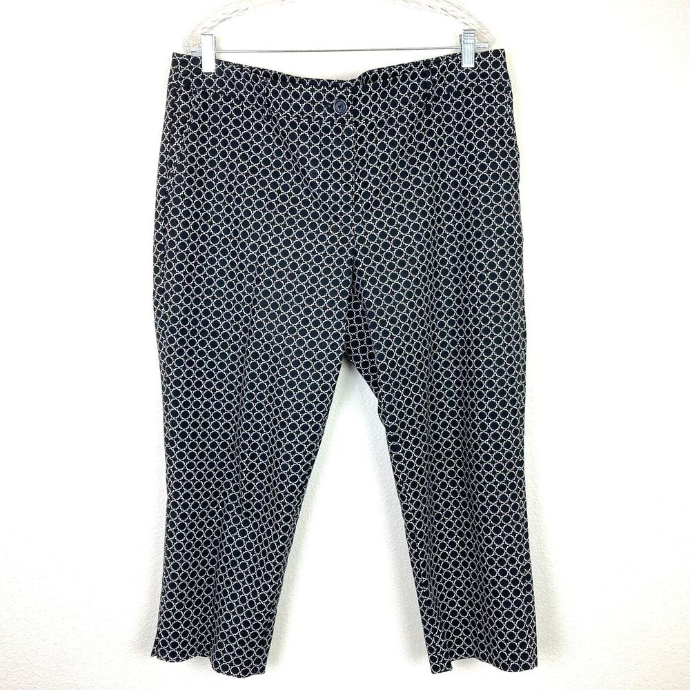 Hilary Radley Ankle Pants Size 16 Black White Geometric Stretch Casual Office